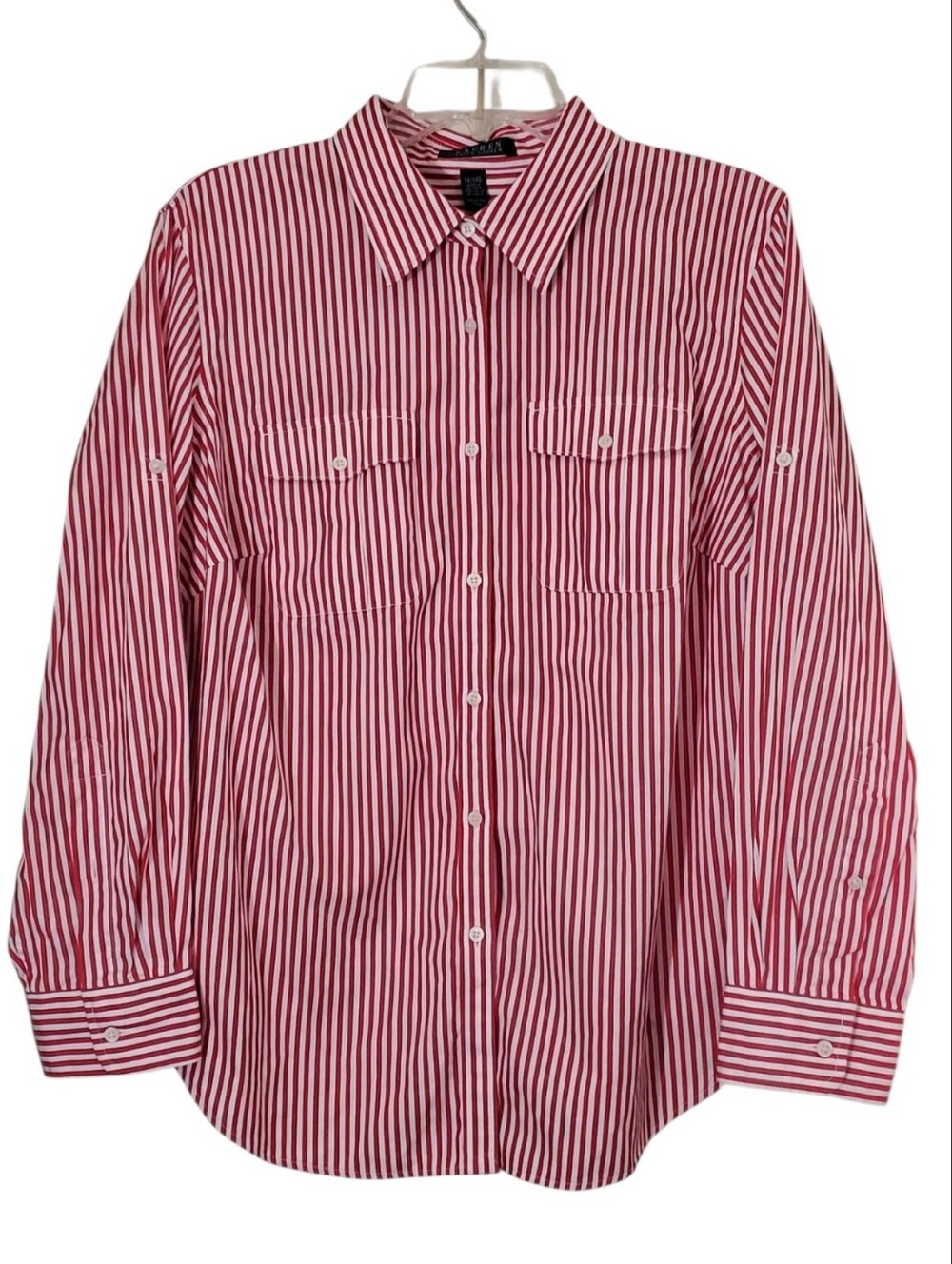Lauren RL Red/white Striped Button Down Utility Shirt W/ Roll Tab Sleeves 1X